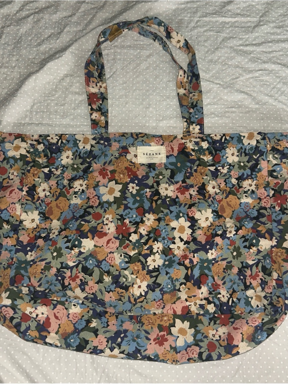 Sezane Paris Blue Floral Shopper Tote Bag Shoulder Bag